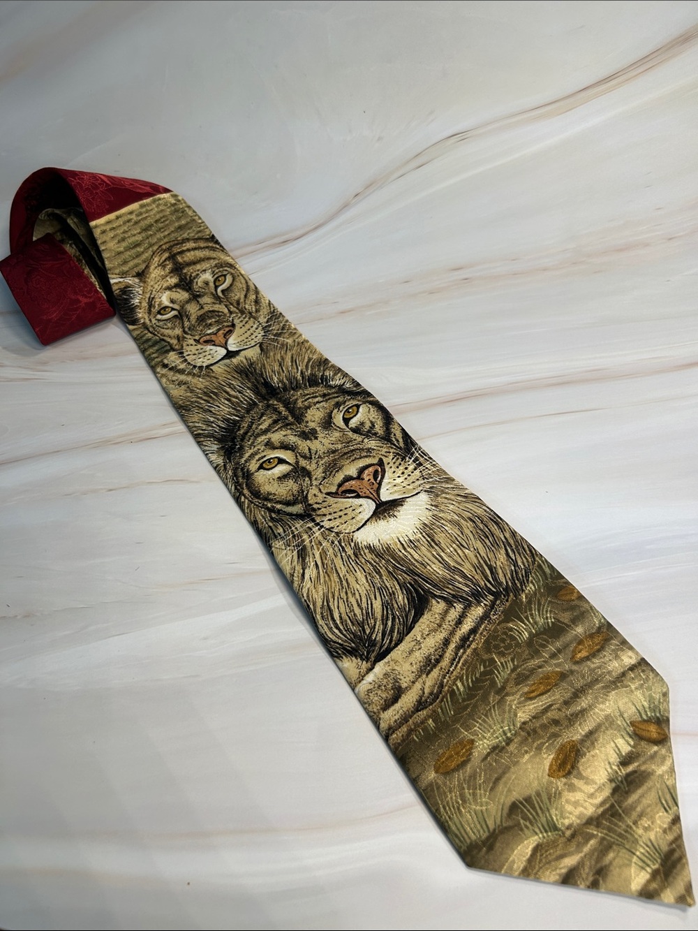 Endangered Species Lion Men’s Silk Necktie Dynamic Duo Cat Lioness Pride Tie